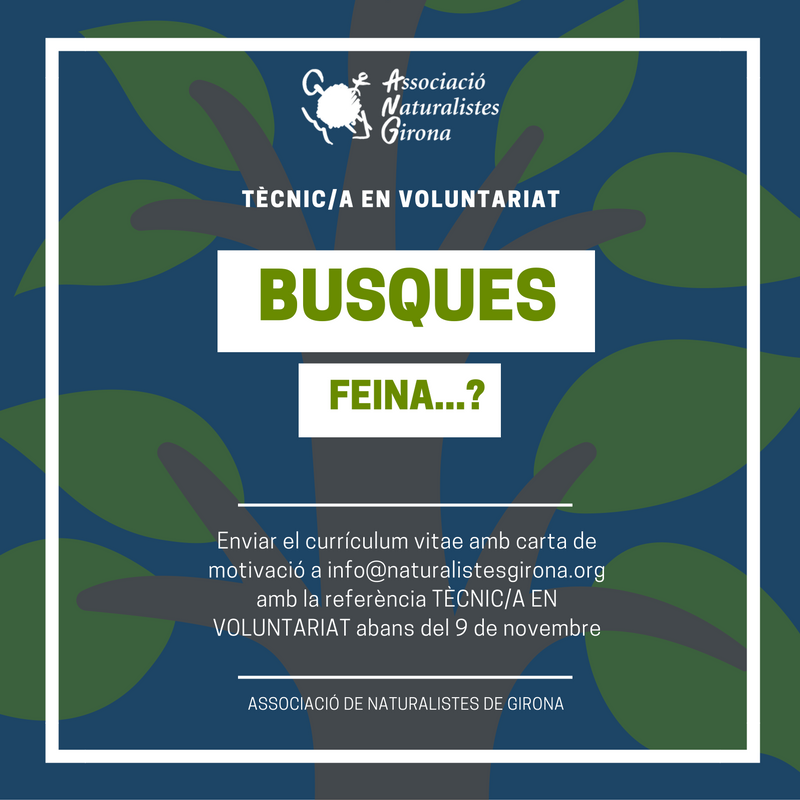OFERTA DE TREBALL: Tècnic/a en voluntariat – Associació de Naturalistes de Girona (ANG)