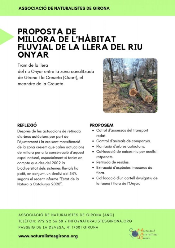  L’Associació de Naturalistes de Girona denúncia dos conflictes ambientals al municipi de Girona arran de la pandèmia 