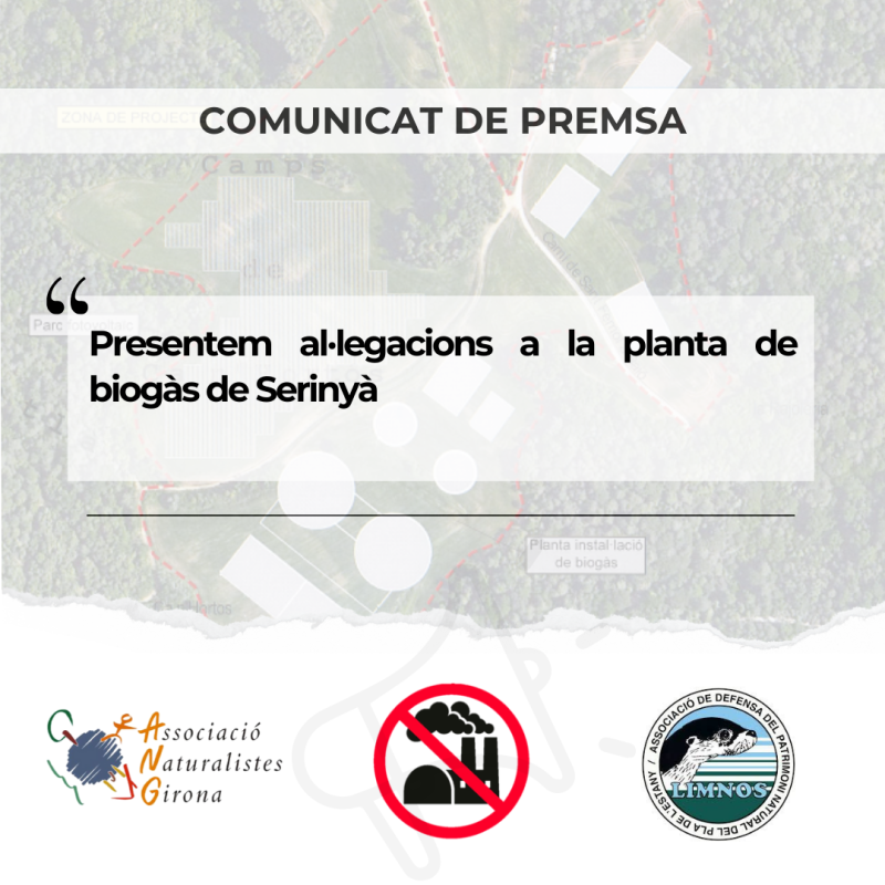 Presentem al·legacions en contra de la planta de biogàs projectada al terme municipal de Serinyà