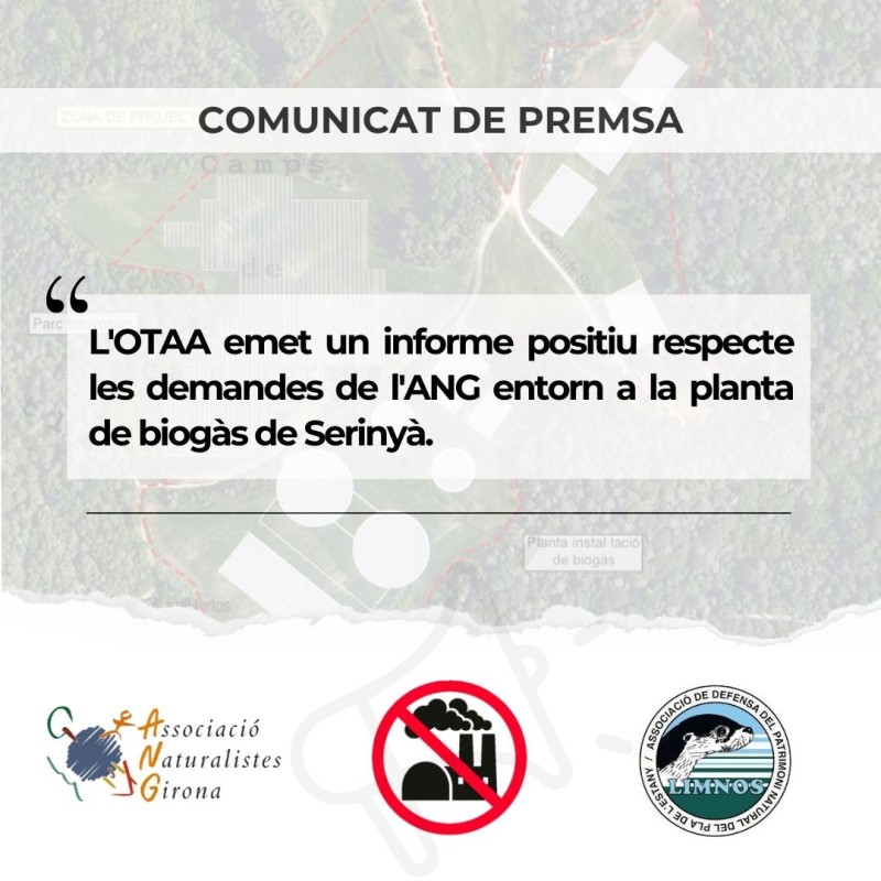 L'OTAA emet un informe positiu respecte les demandes de l'ANG entorn a la planta de biogàs de Serinyà